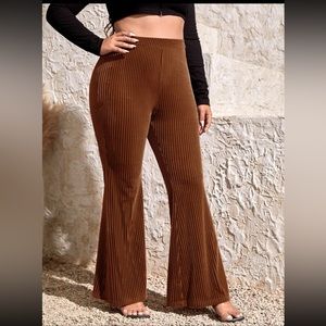 SHEIN SXY Plus High Waist Rib-knit Flare Leg Pants